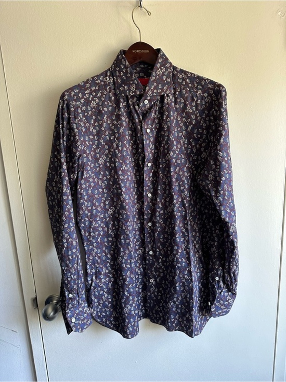 Isaia Dark Purple Floral Button-Down Shirt 16/41